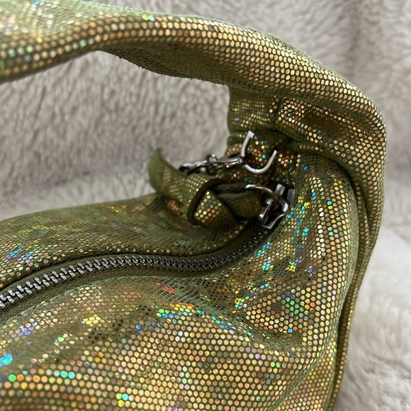 BY FAR baby Cush leather green shoulder bag purse zipper disco hologram $524 new - Picture 3 of 14